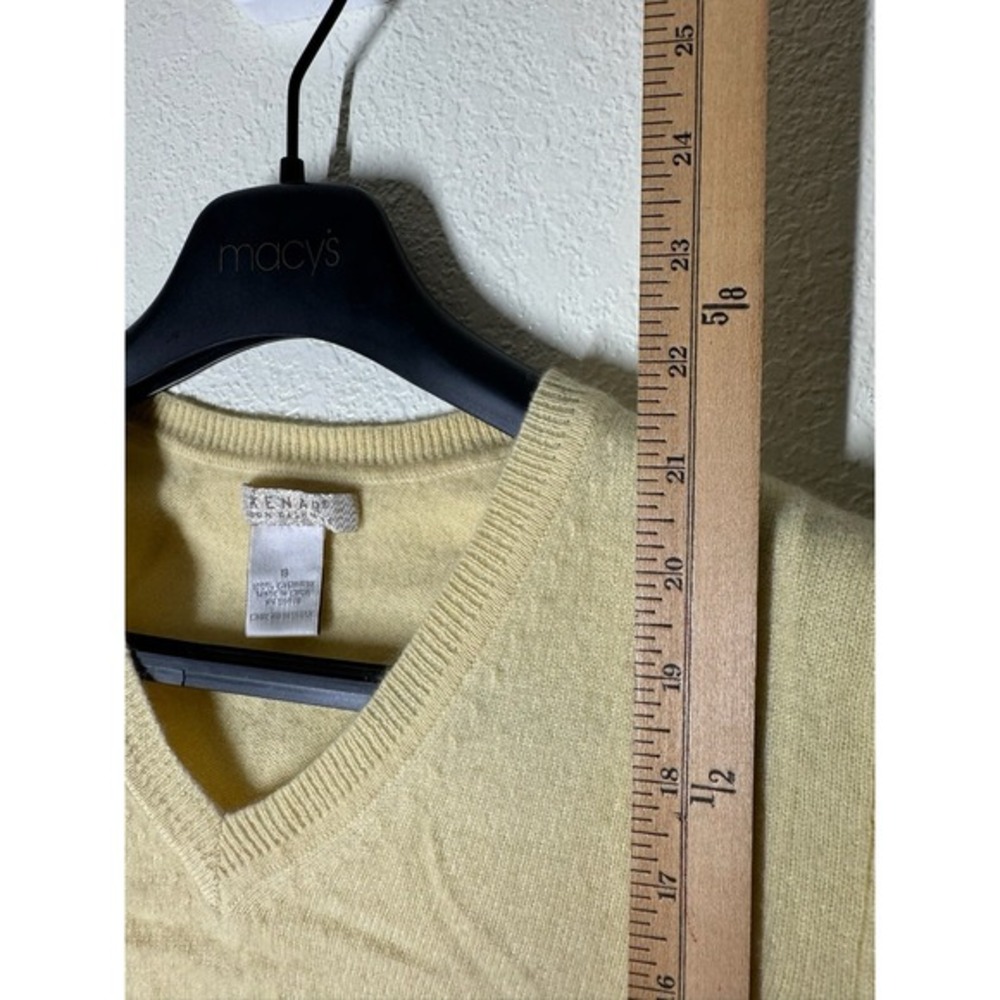 100% Cashmere V Neck Shirt Short Sleeve Baby Pastel Yellow Sz S Kenar - Picture 4 of 6